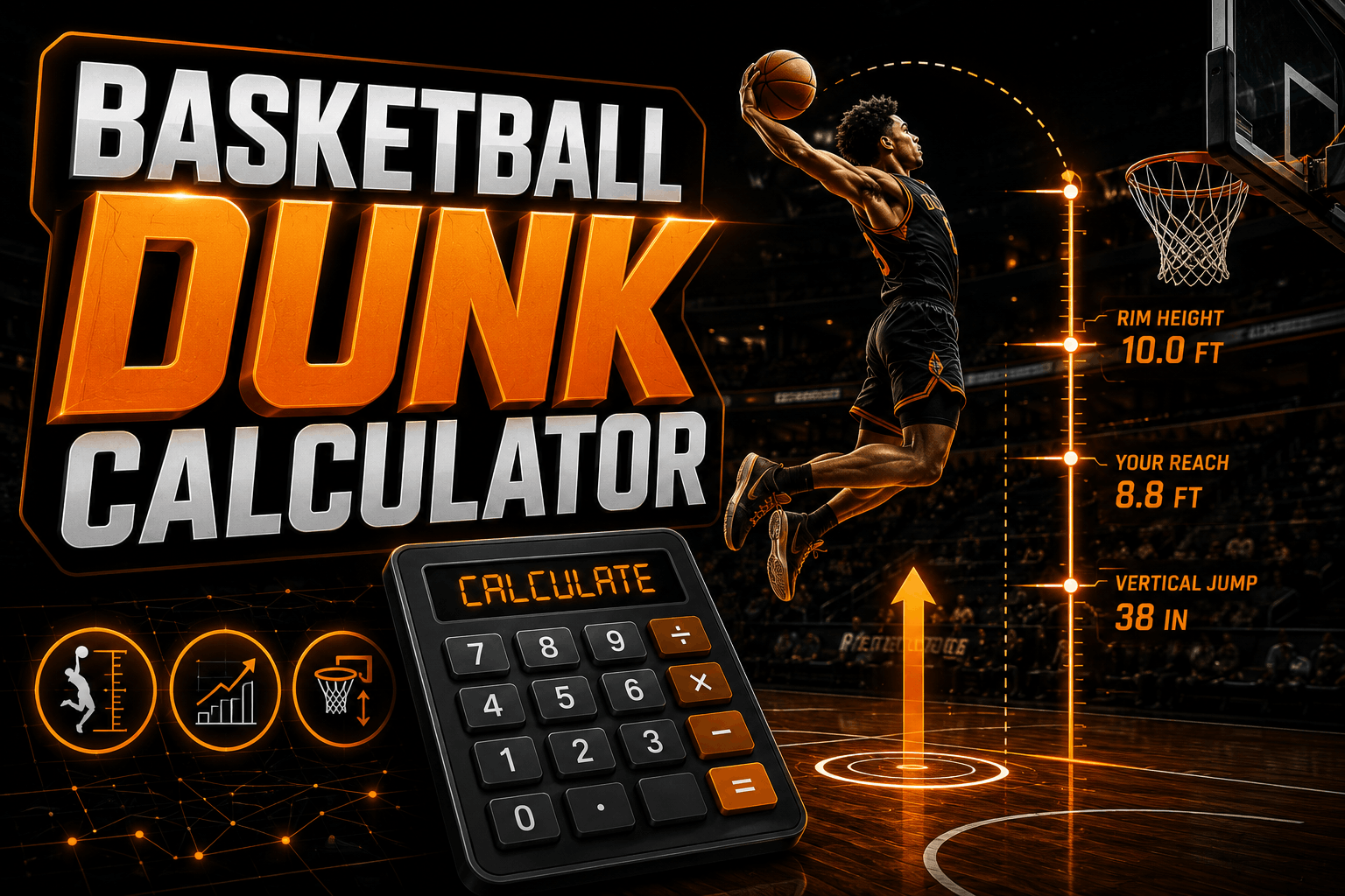 Basketball Dunk Calculator - Calculate How High Do You Need To Be To Do Vertical Jump in Basketball | BetCity Basketball Dunk Calculator - Calculate How High Do You Need To Be To Do Vertical Jump in Basketball