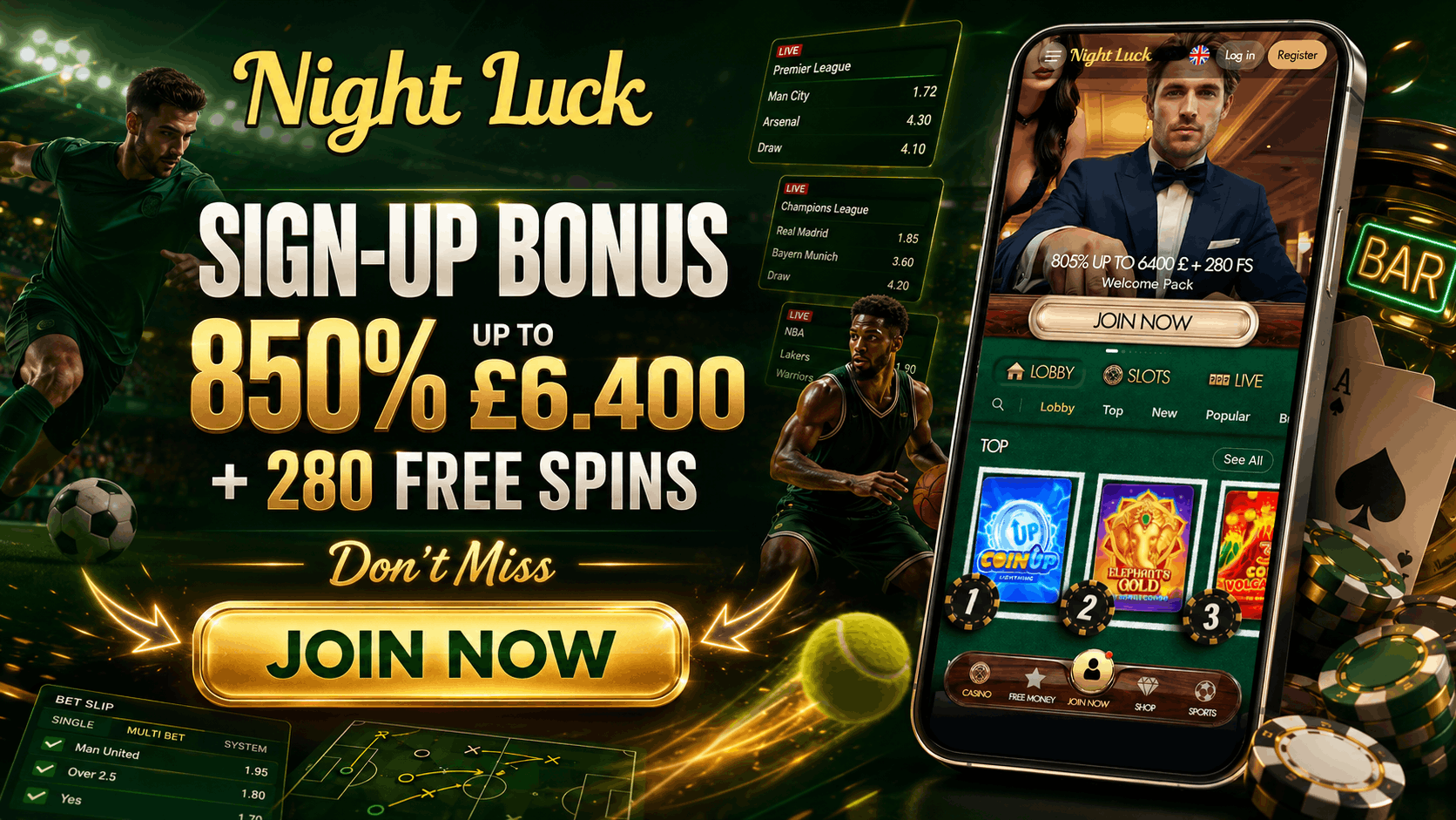 Night Luck Exclusive Welcome Bonus for UK Players - Sports and Casino Welcome Pack | BetCity Night Luck Exclusive Welcome Bonus for UK Players - Sports and Casino Welcome Pack